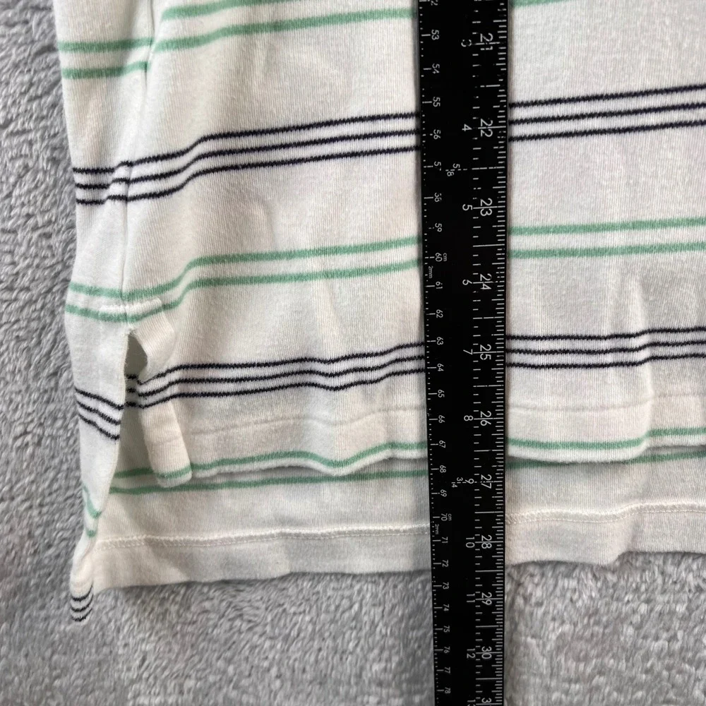 VTG Polo Ralph Lauren Mens Large White Green Navy Blue Striped Cotton Polo Shirt